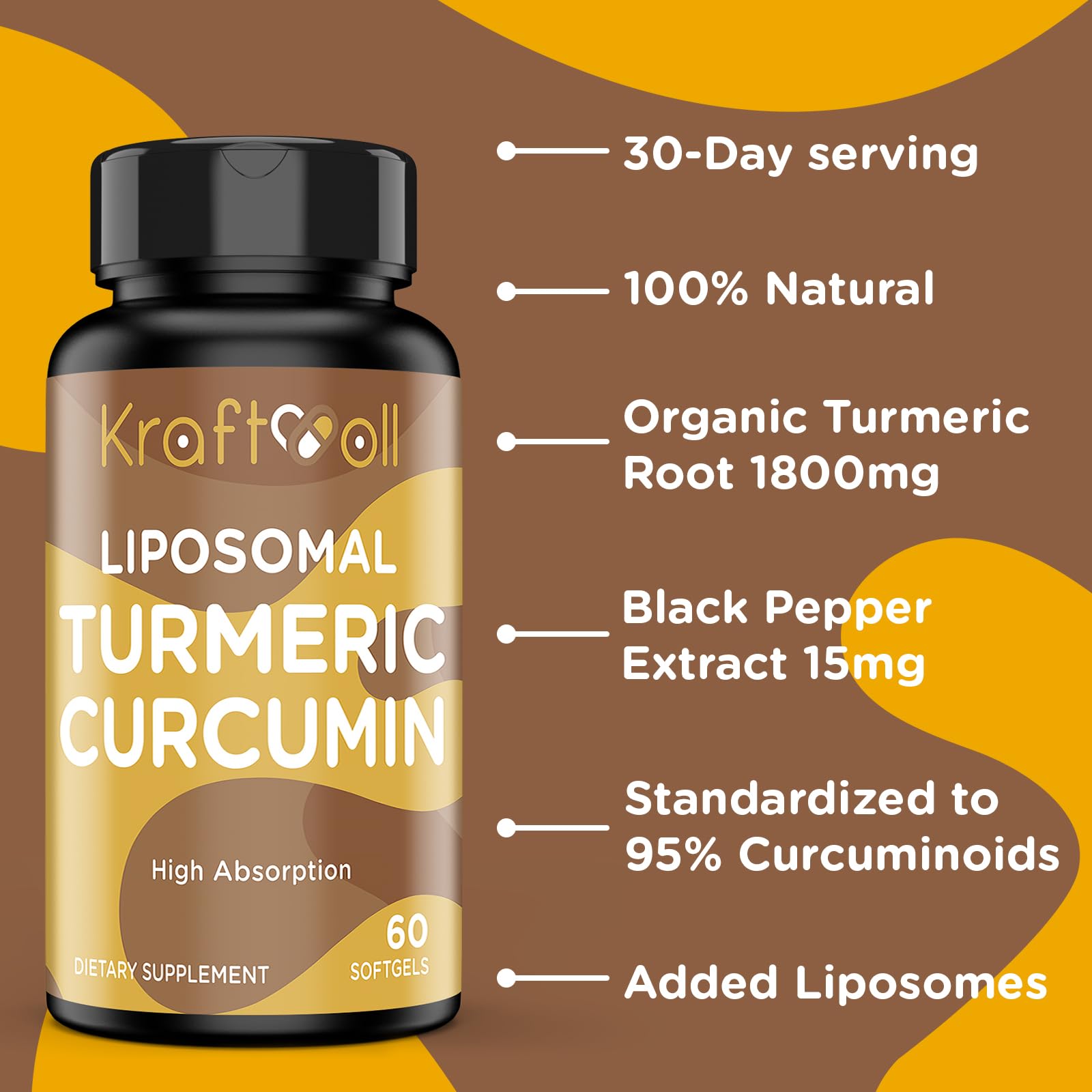 Kraftvoll Turmeric Curcumin Softgels with nutritional information on packaging