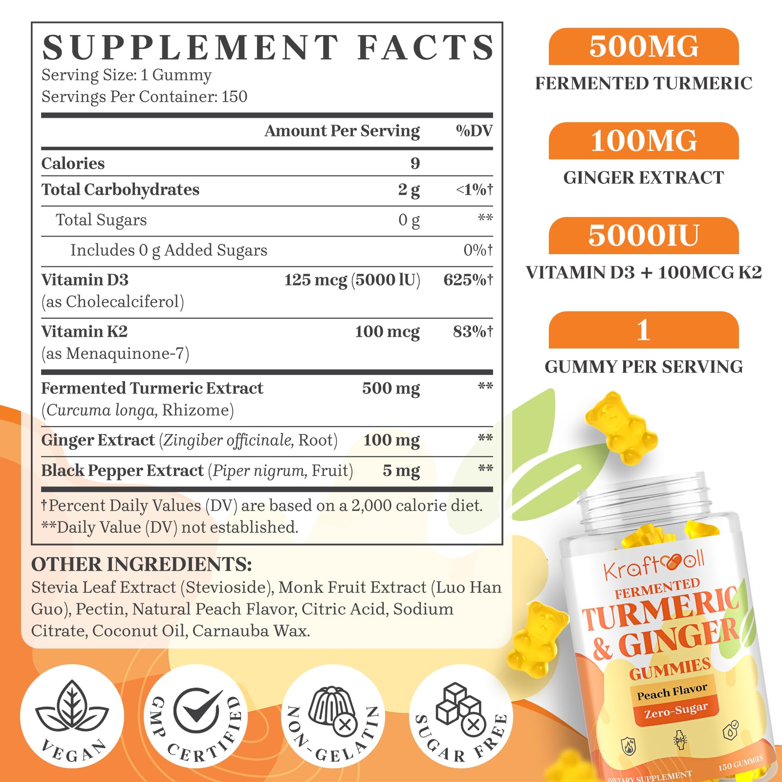 Kraftvoll Turmeric Gummies bottle with 150 count