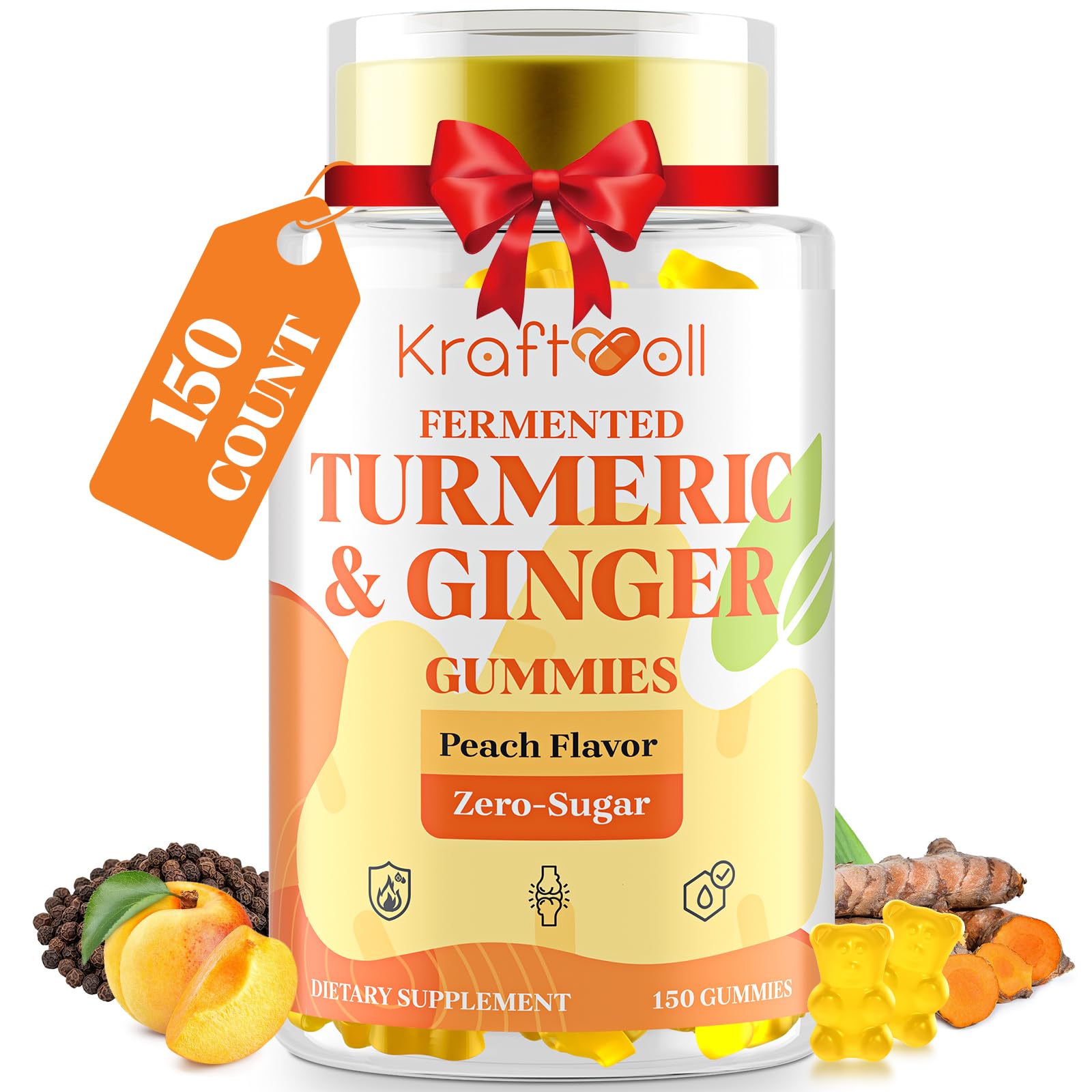 Kraftvoll Turmeric Gummies front view with peach flavour