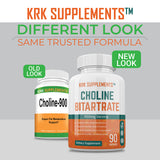 KRK SUPPLEMENTS Choline Bitartrate Capsules 900mg bottle side view