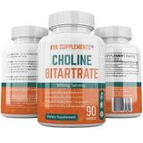KRK SUPPLEMENTS Choline Bitartrate Capsules 900mg bottle top view