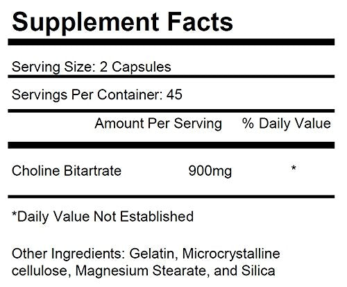 KRK SUPPLEMENTS Choline Bitartrate Capsules 900mg label close-up