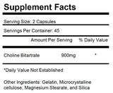 KRK SUPPLEMENTS Choline Bitartrate Capsules 900mg label close-up