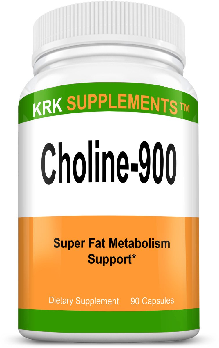 KRK SUPPLEMENTS Choline Bitartrate Capsules 900mg on wooden table