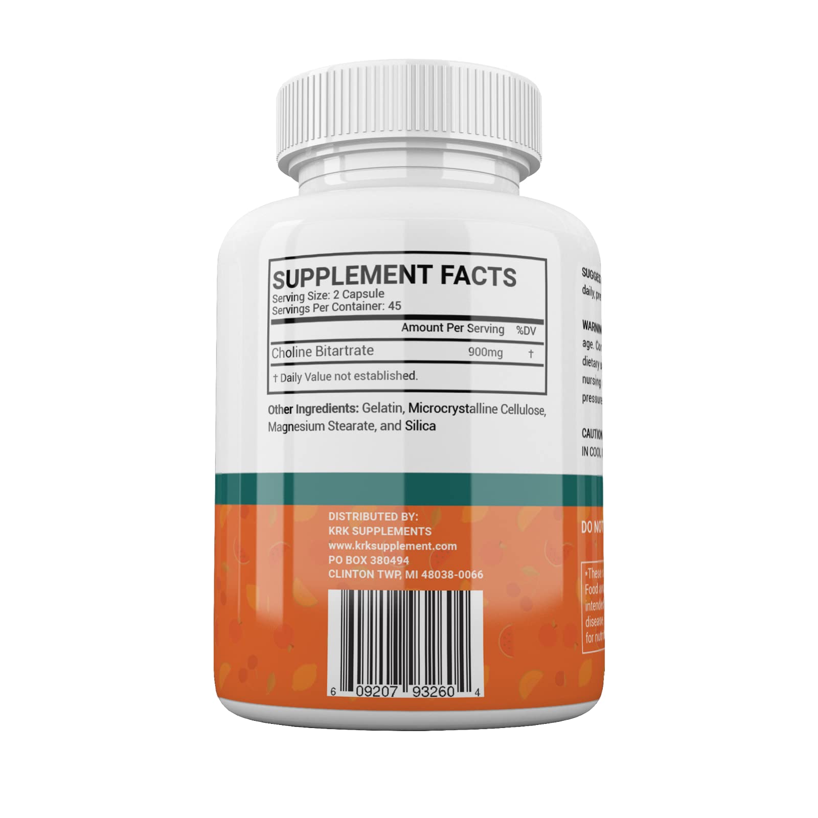 KRK SUPPLEMENTS Choline Bitartrate Capsules 900mg with two capsules