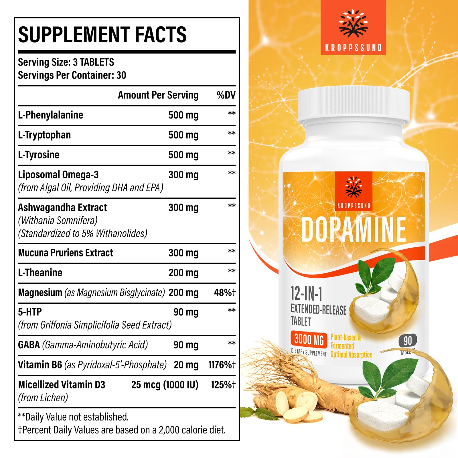 Kroppssund Dopamine Supplement bottle with label