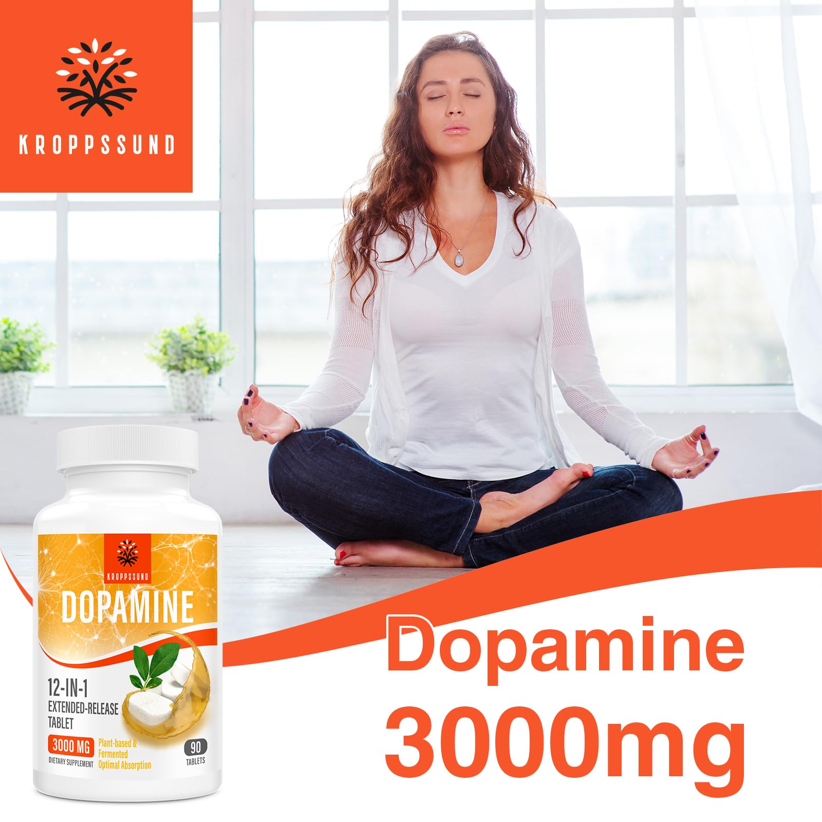 Kroppssund Dopamine Supplement on a wooden table