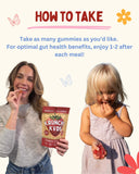 Krunchy Kids Strawberry Gummies with fresh strawberries