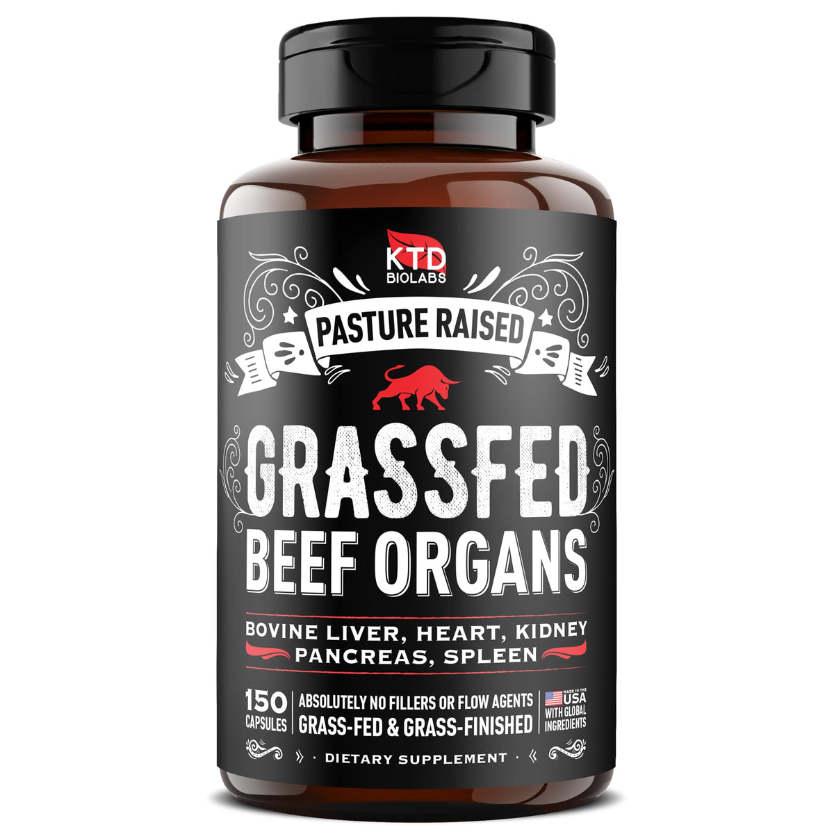 KTD BIOLABS Beef Organ Supplement 150 Capsules front view