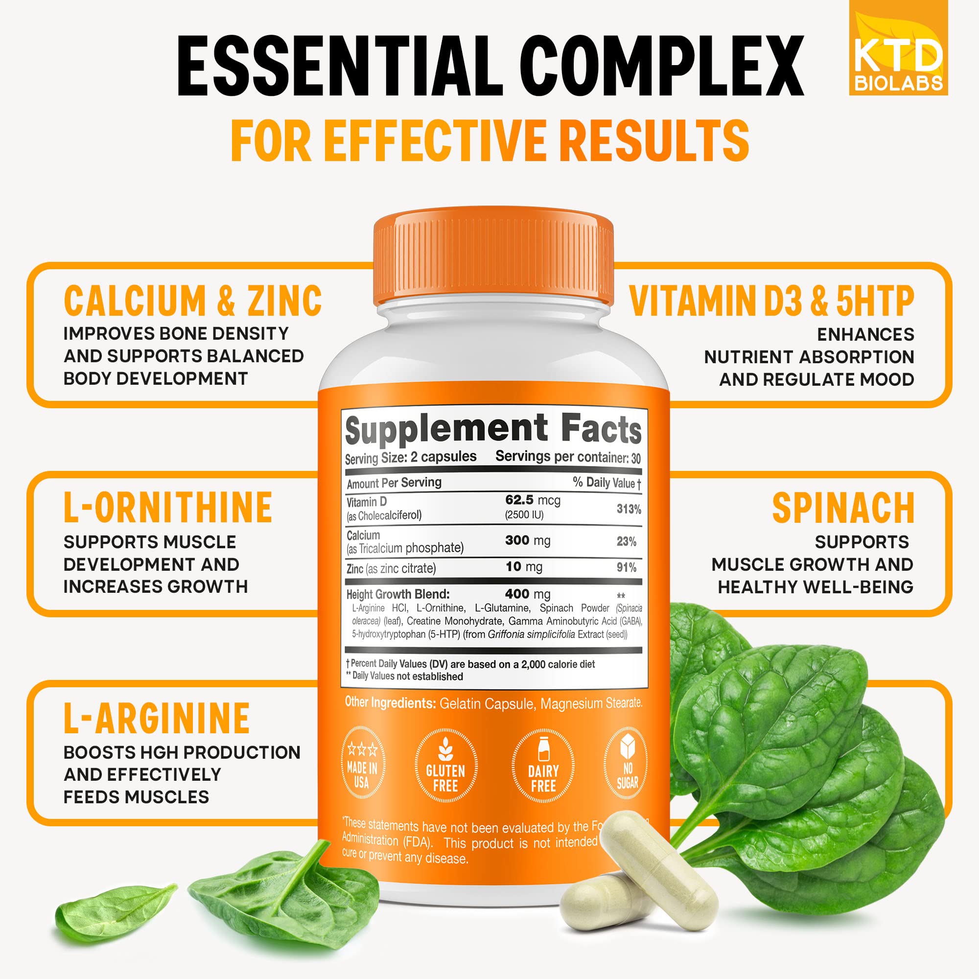 KTD BIOLABS Kids Growth Support Supplement 65g capsule close-up