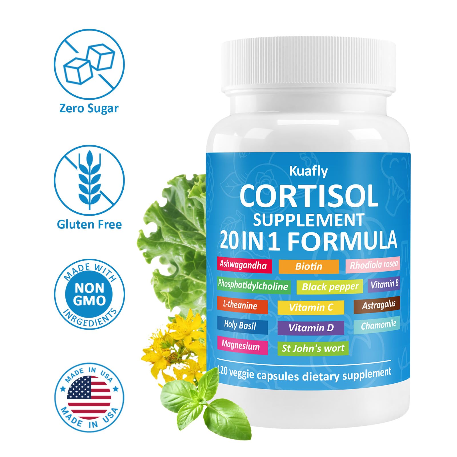 KUAFLY 20-in-1 Cortisol Support Supplement packaging