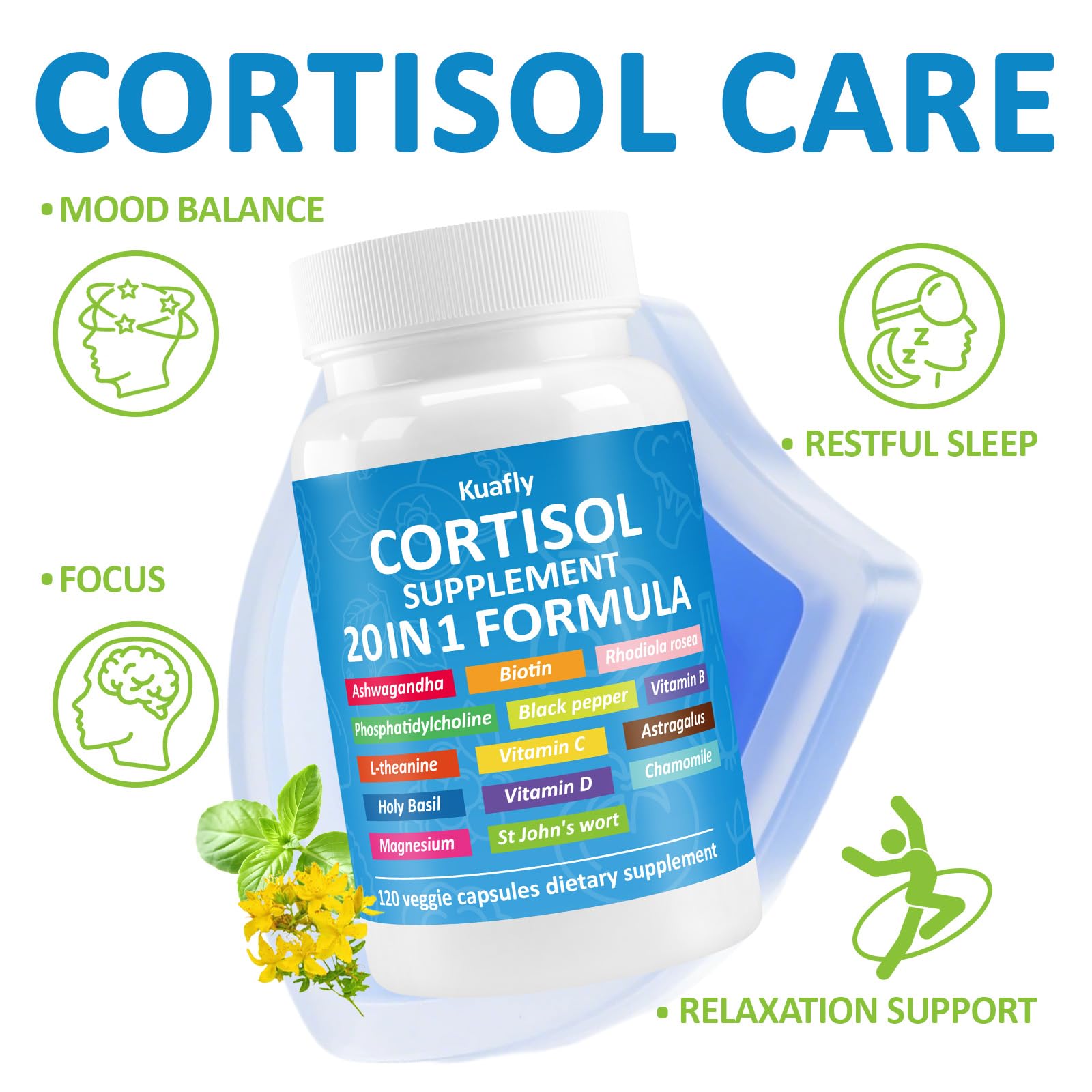 KUAFLY Cortisol Supplements 240 Capsules back view