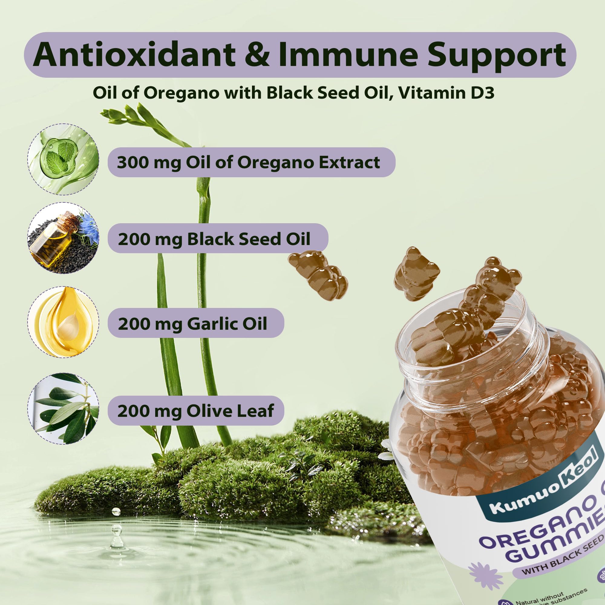 KumuoKeol Oregano Oil Gummies showing serving size