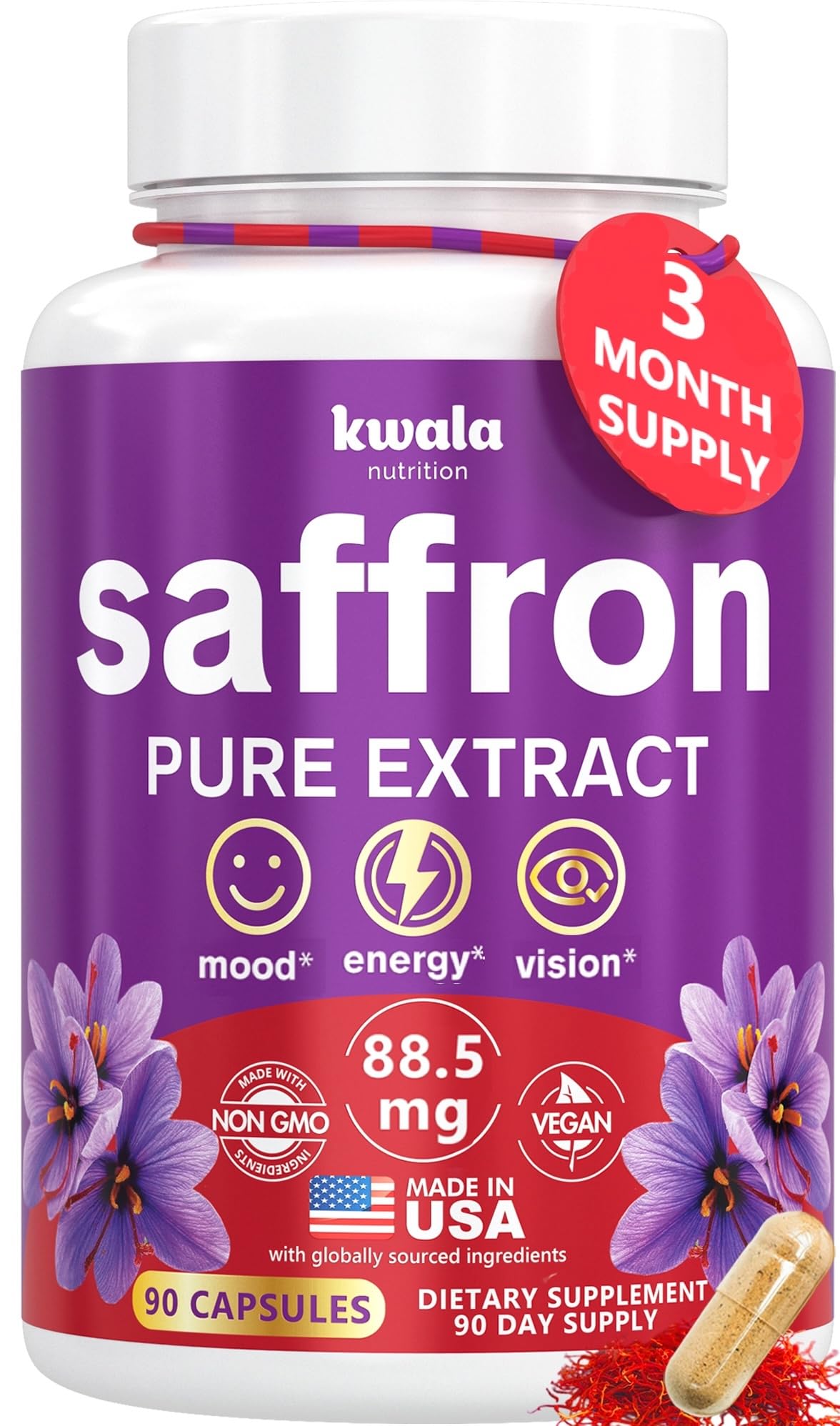 Kwala Nutrition Saffron Extract Capsules bottle front view