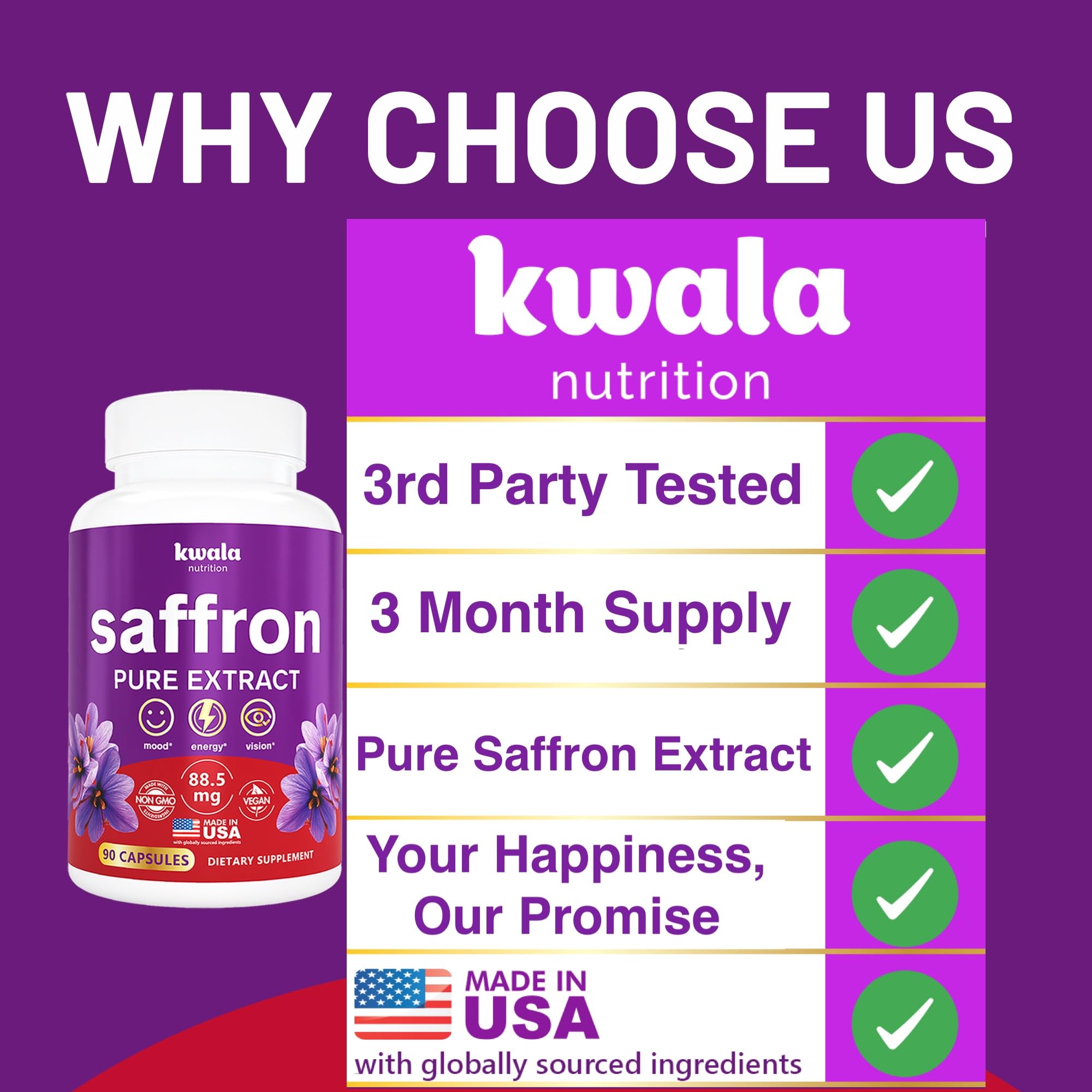 Kwala Nutrition Saffron Extract Capsules on a wooden surface