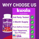 Kwala Nutrition Saffron Extract Capsules on a wooden surface