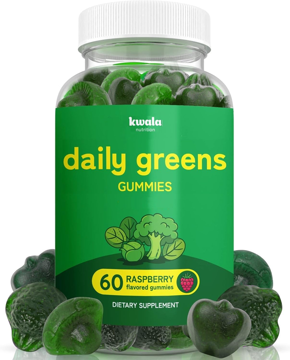 Kwala Nutrition Super Greens Gummies front view with raspberry flavour