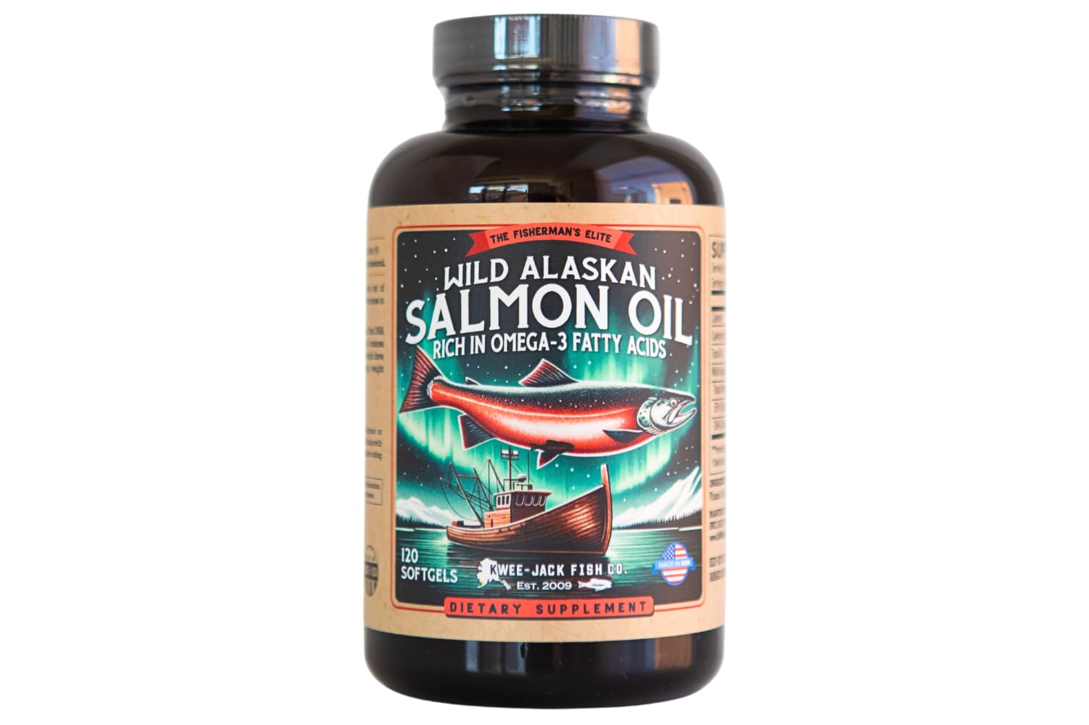 Kwee-Jack Wild Alaskan Salmon Oil Omega-3 Supplement front view