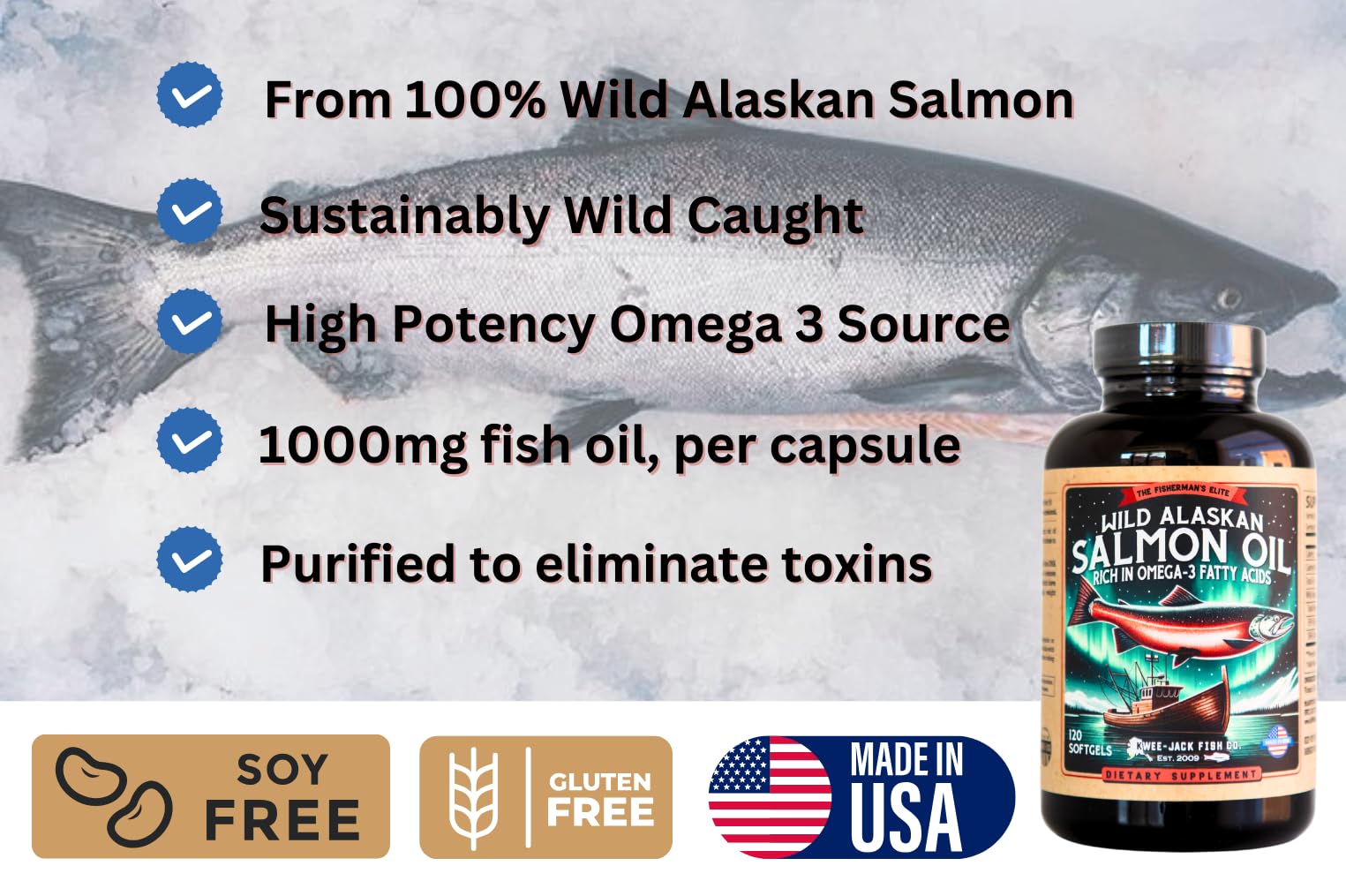 Kwee-Jack Wild Alaskan Salmon Oil Omega-3 Supplement packaging
