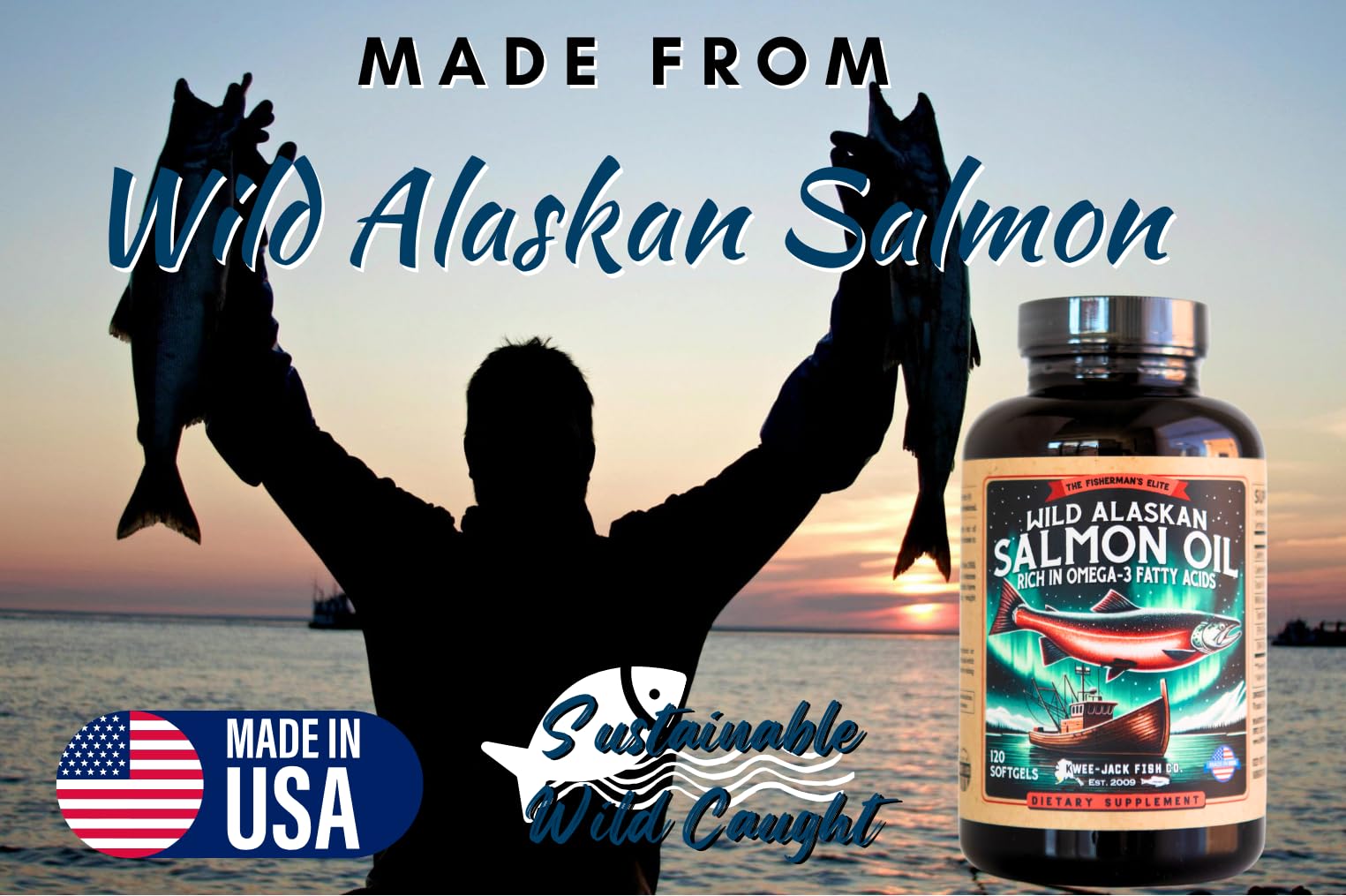Kwee-Jack Wild Alaskan Salmon Oil Omega-3 Supplement softgels