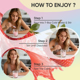 KXVUDE daily wellness Calming Drink Mix sachets with a cup of prepared drink