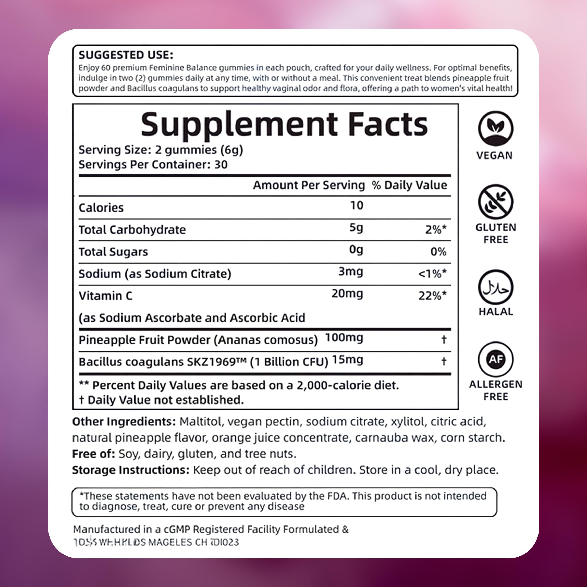 KXVUDE Feminine Balance Gummies showing serving size