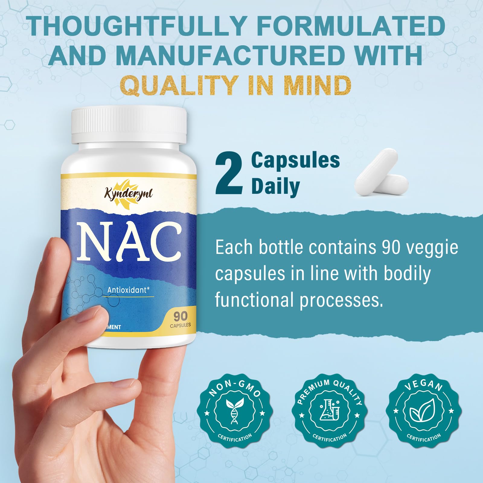 Kynderynl Acetyl-L-Carnitine capsules in hand