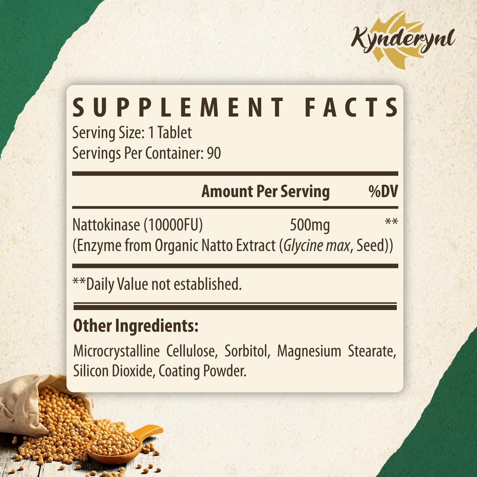 Kynderynl Nattokinase 10000FU 90 Tablets side view
