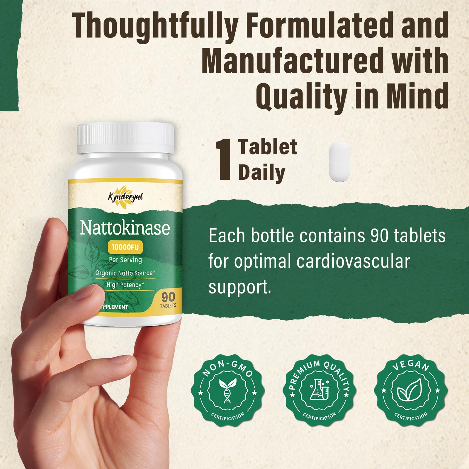 Kynderynl Nattokinase 10000FU tablets on a table