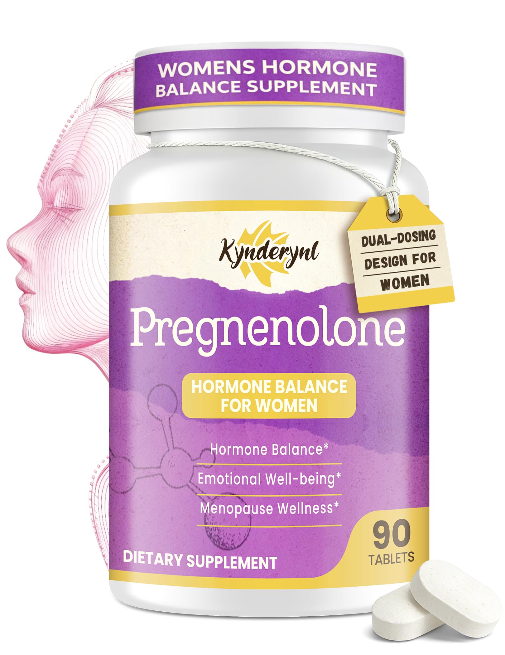 Kynderynl Pregnenolone Supplement for Women 90 Chewable Tablets front view