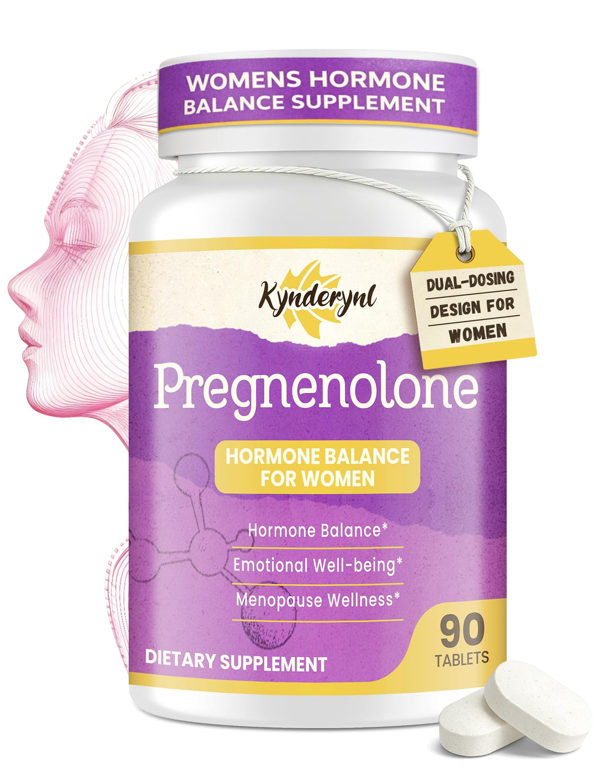 Kynderynl Pregnenolone Supplement for Women 90 Chewable Tablets front view