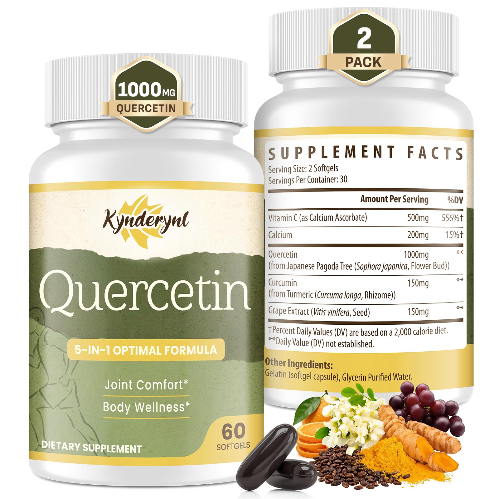 Kynderynl Quercetin 1000mg vegan softgels front view