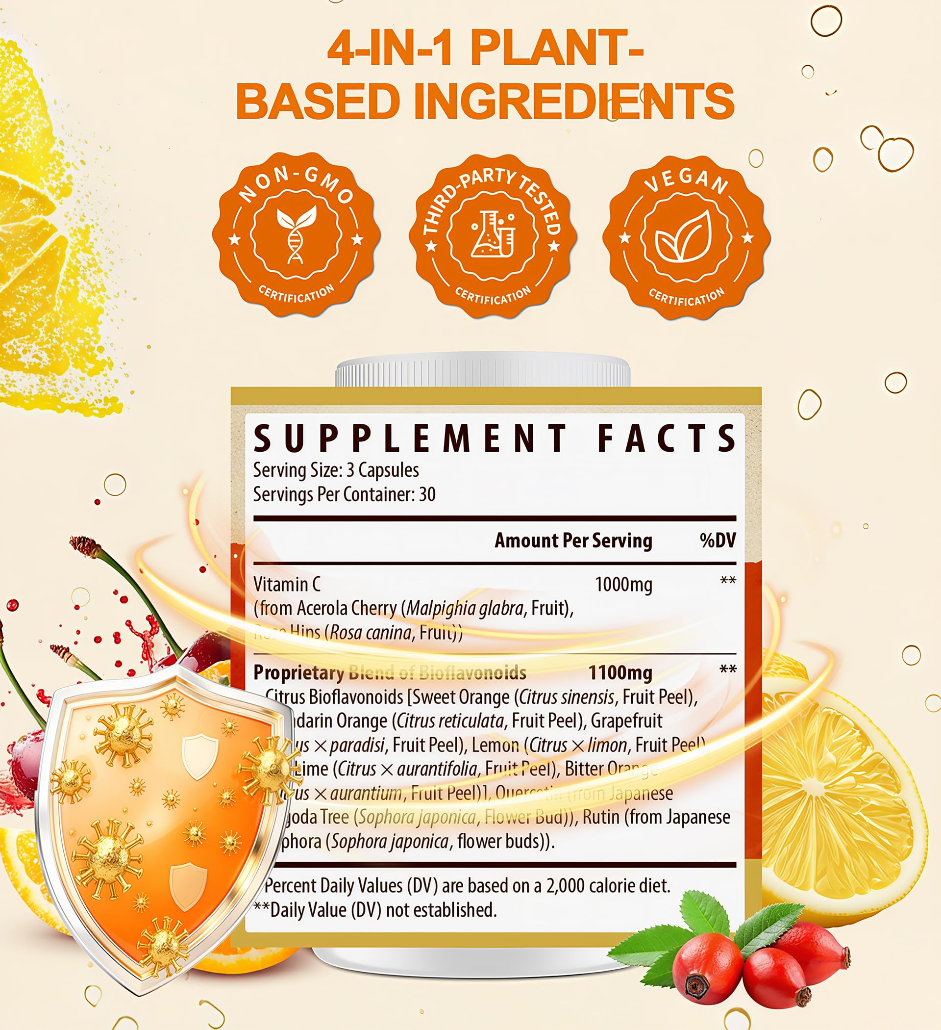 Kynderynl Vitamin C Supplement 1000mg on a wooden table