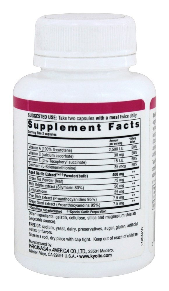 Kyolic Aged Garlic Extract 100-Capsules side view