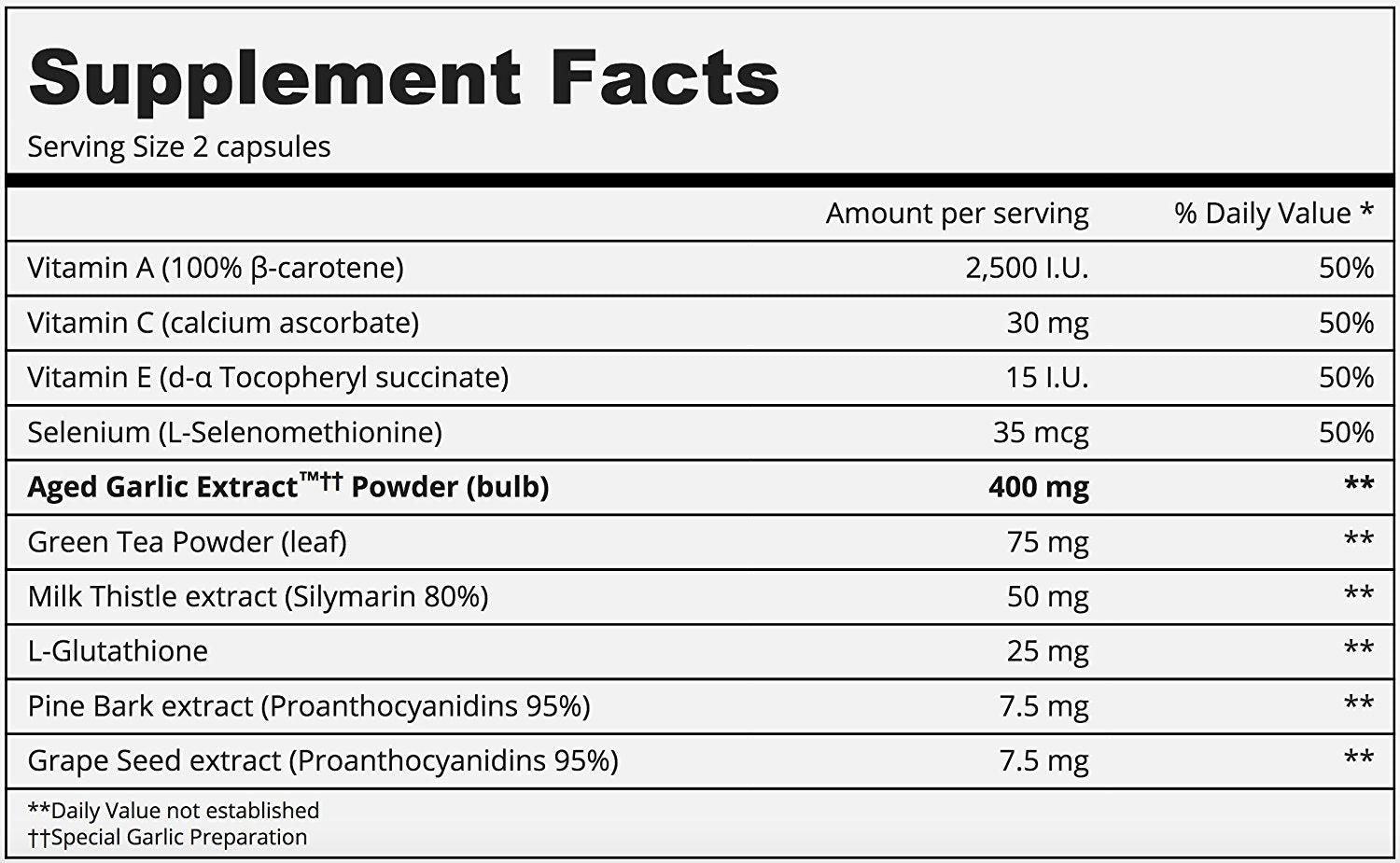 Kyolic Aged Garlic Extract 100-Capsules with ingredients list
