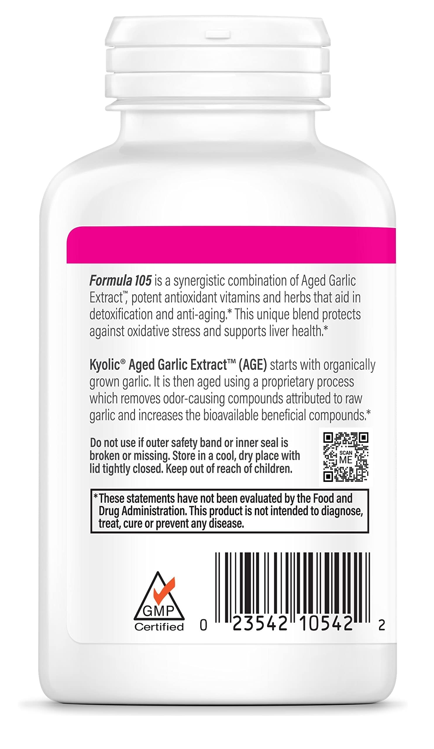 Kyolic Aged Garlic Extract 105 packaging with product details