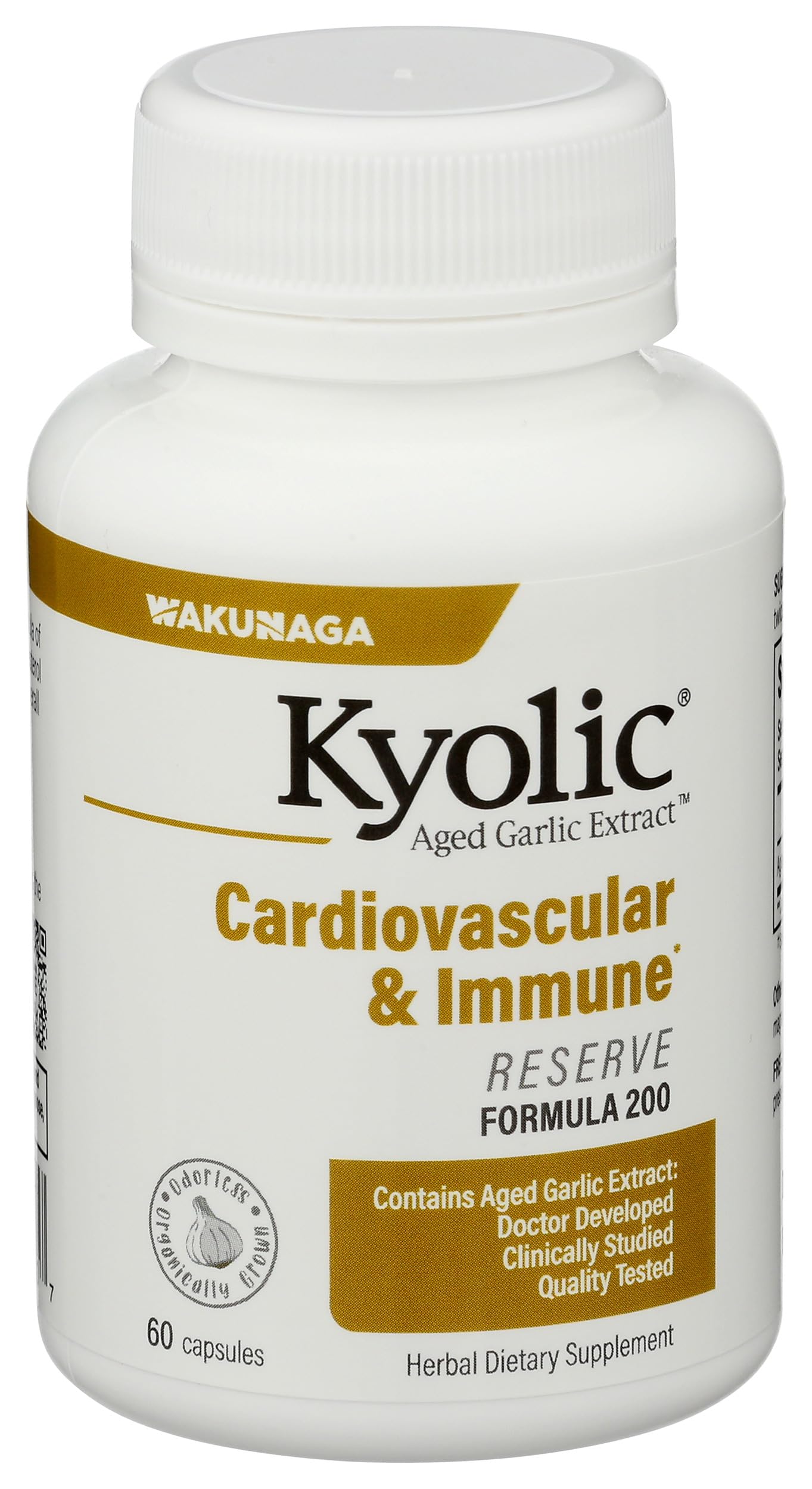 Kyolic Aged Garlic Extract Capsules on a wooden table