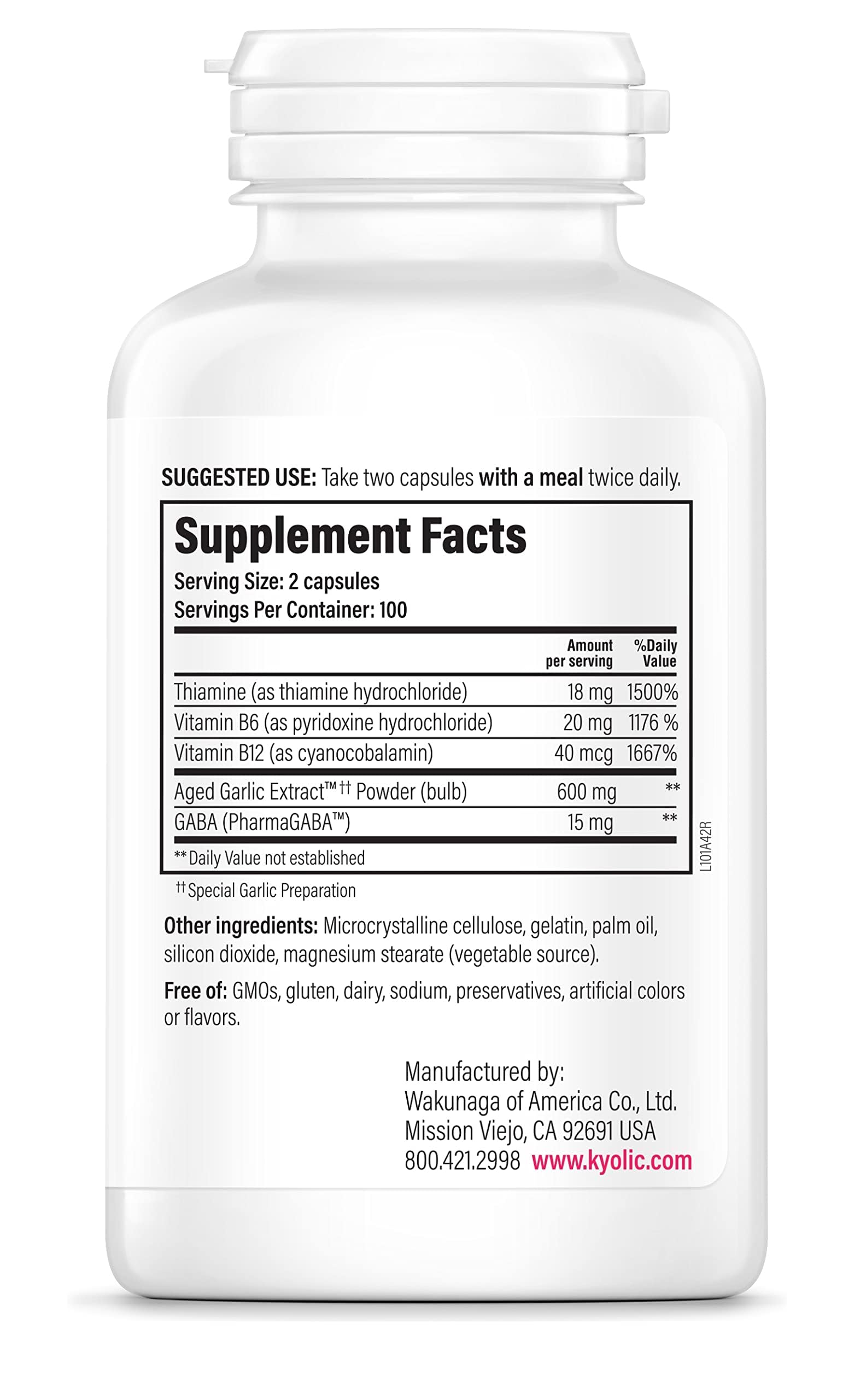 Kyolic Aged Garlic Extract Formula 101 200 Capsules side view