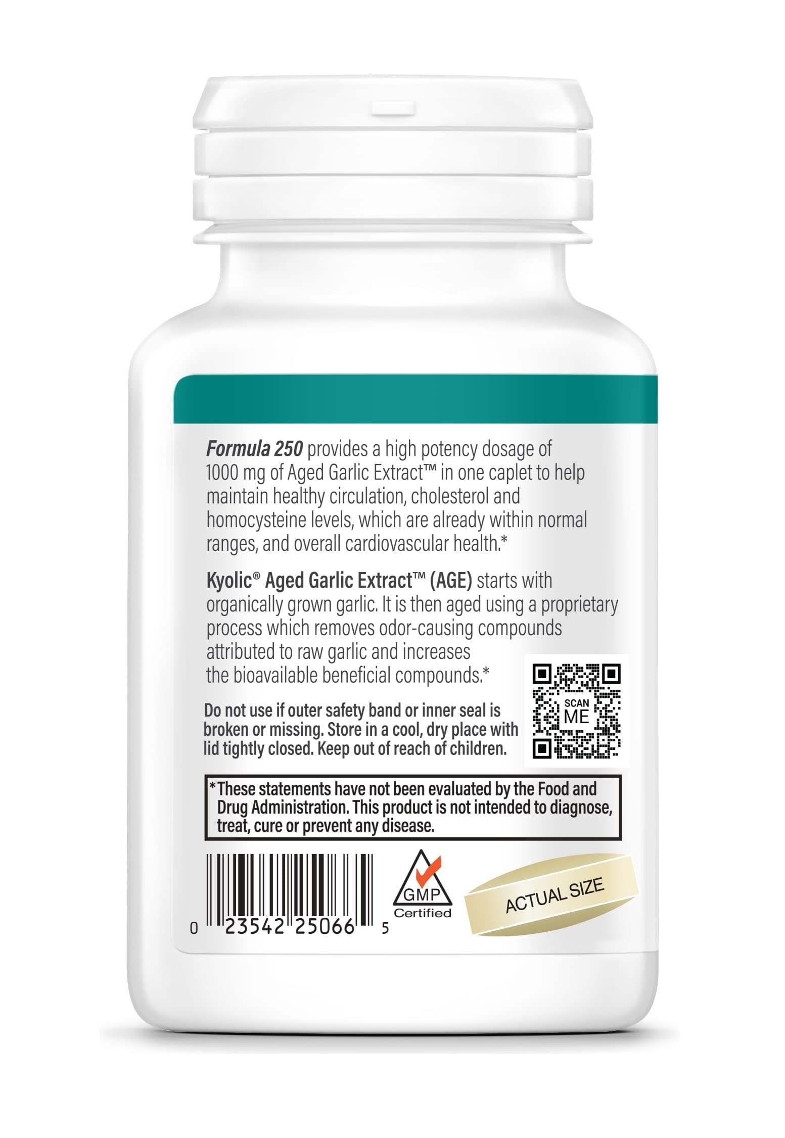 Kyolic Aged Garlic Extract Formula 250 back view of packaging