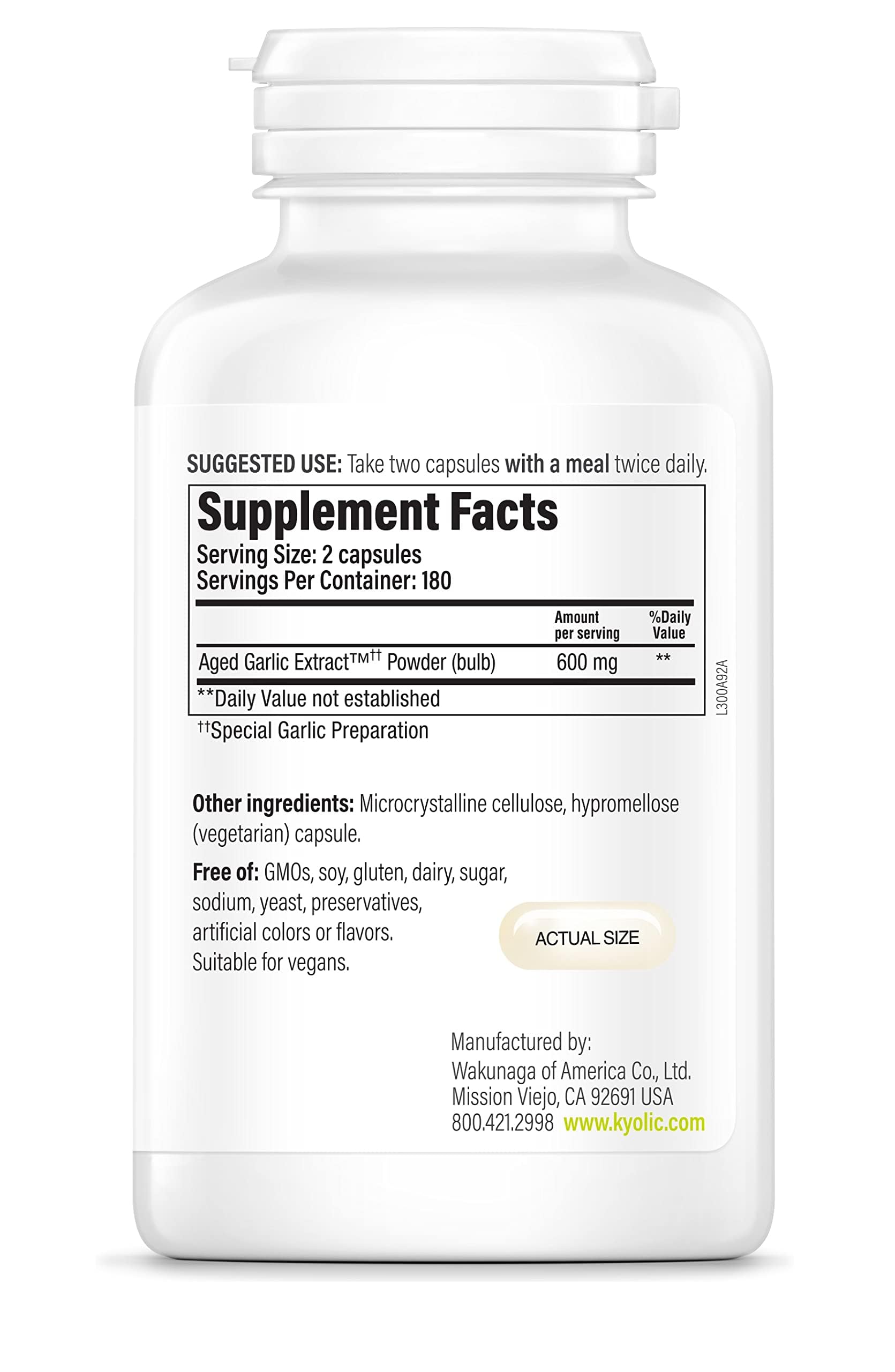 Kyolic Aged Garlic Extract Formula 300 side view of bottle