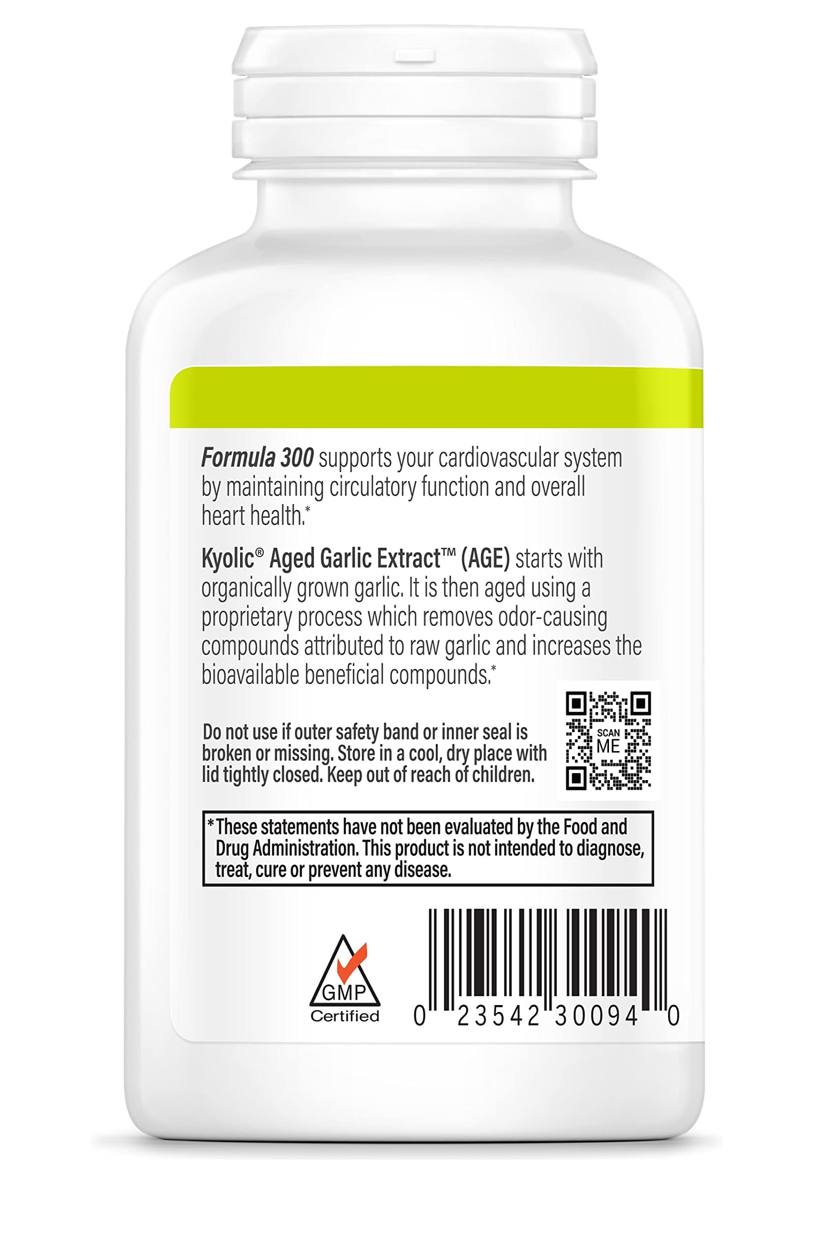 Kyolic Aged Garlic Extract Formula 300 with nutritional information