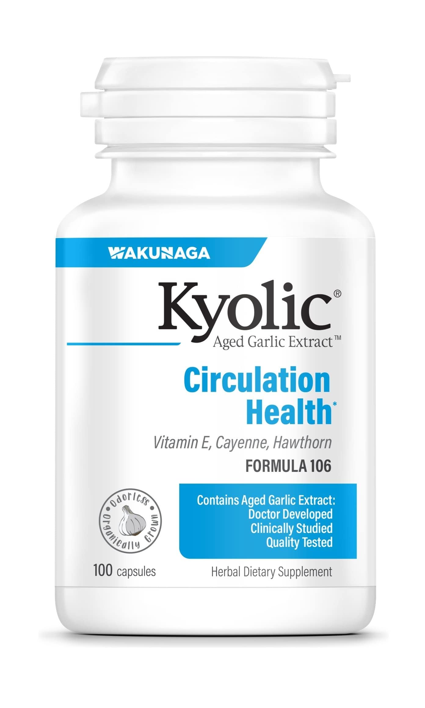Kyolic Aged Garlic Extract Healthy Heart Formula 106 front view of packaging