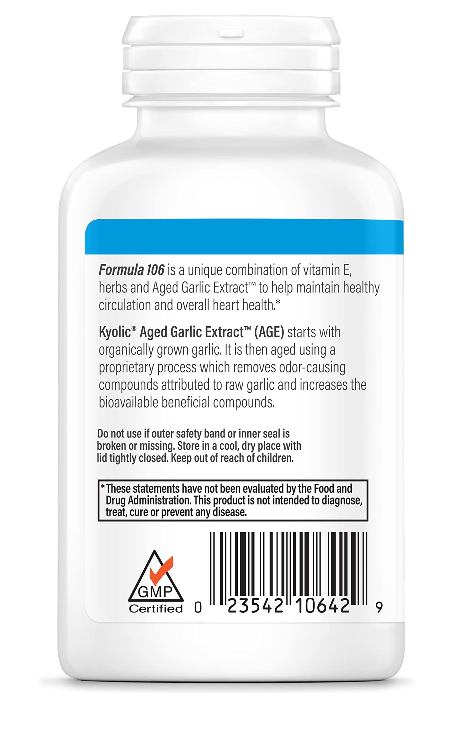 Kyolic Aged Garlic Extract Healthy Heart Formula 106 ingredients list