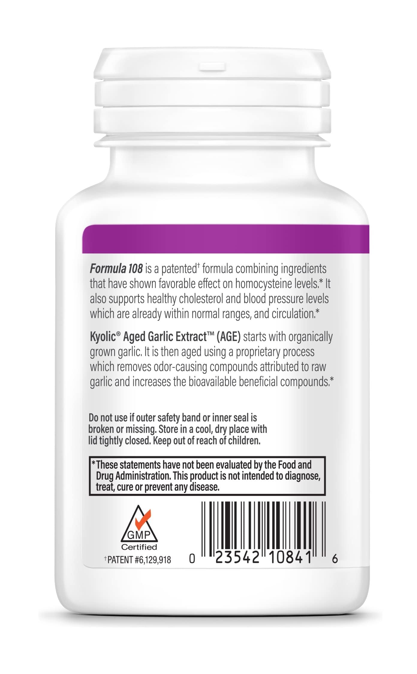 Kyolic Aged Garlic Extract supplement facts label
