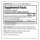 Kyolic Curcumin Supplement back view with ingredient list