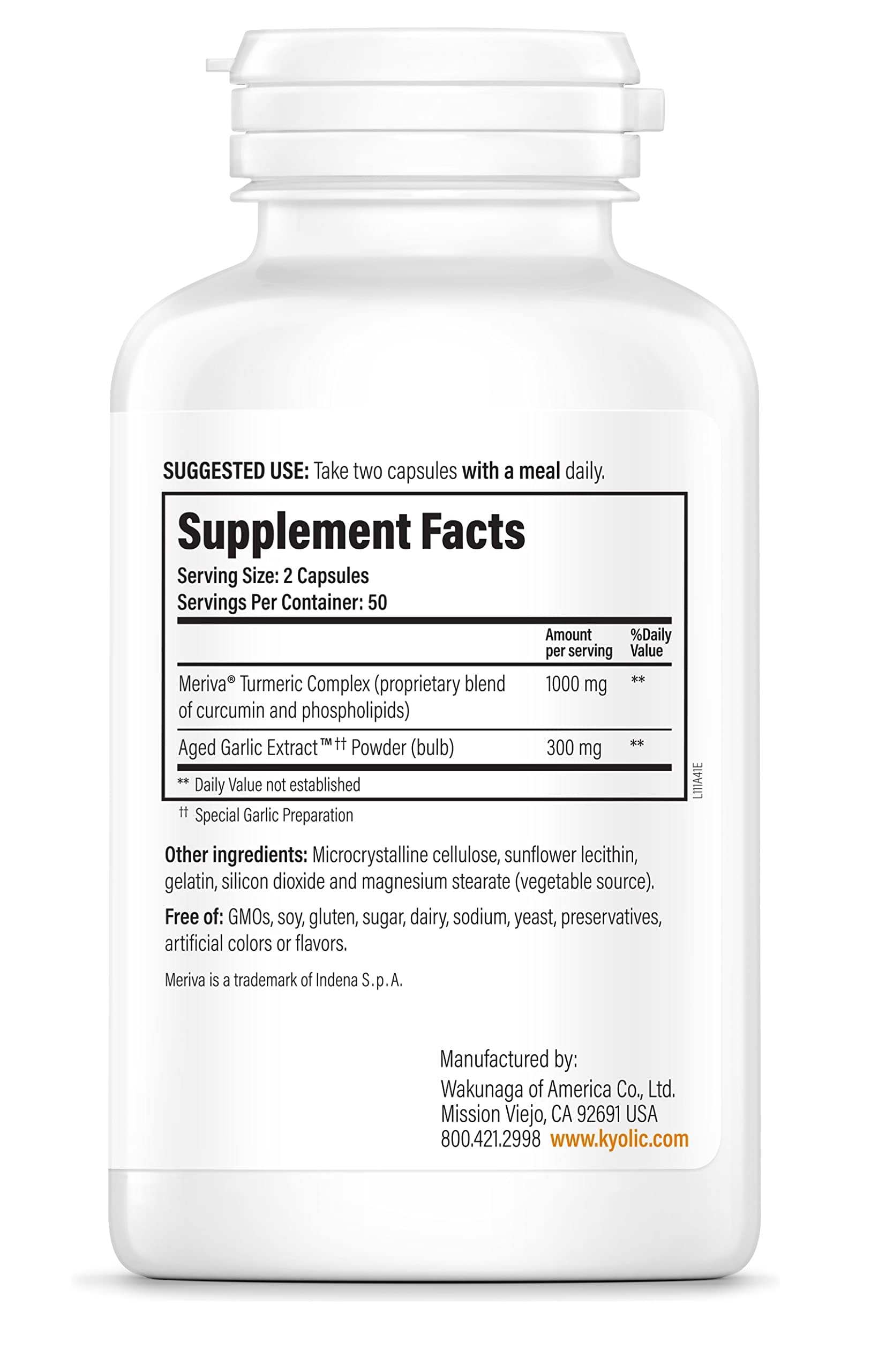 Kyolic Curcumin Supplement side view showing capsule format