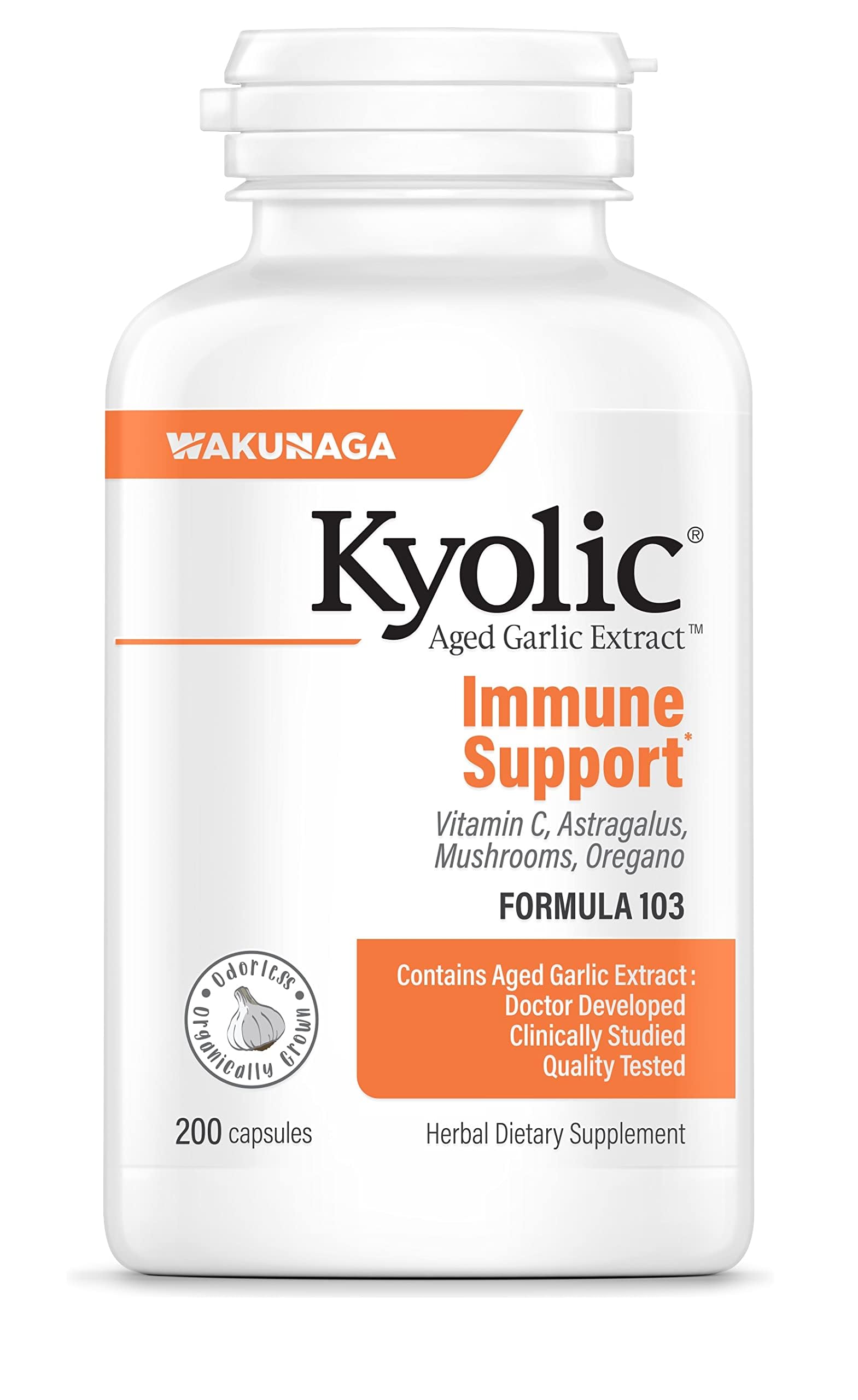 Kyolic Garlic Formula 103 daily wellness Formula 200 Capsules front view