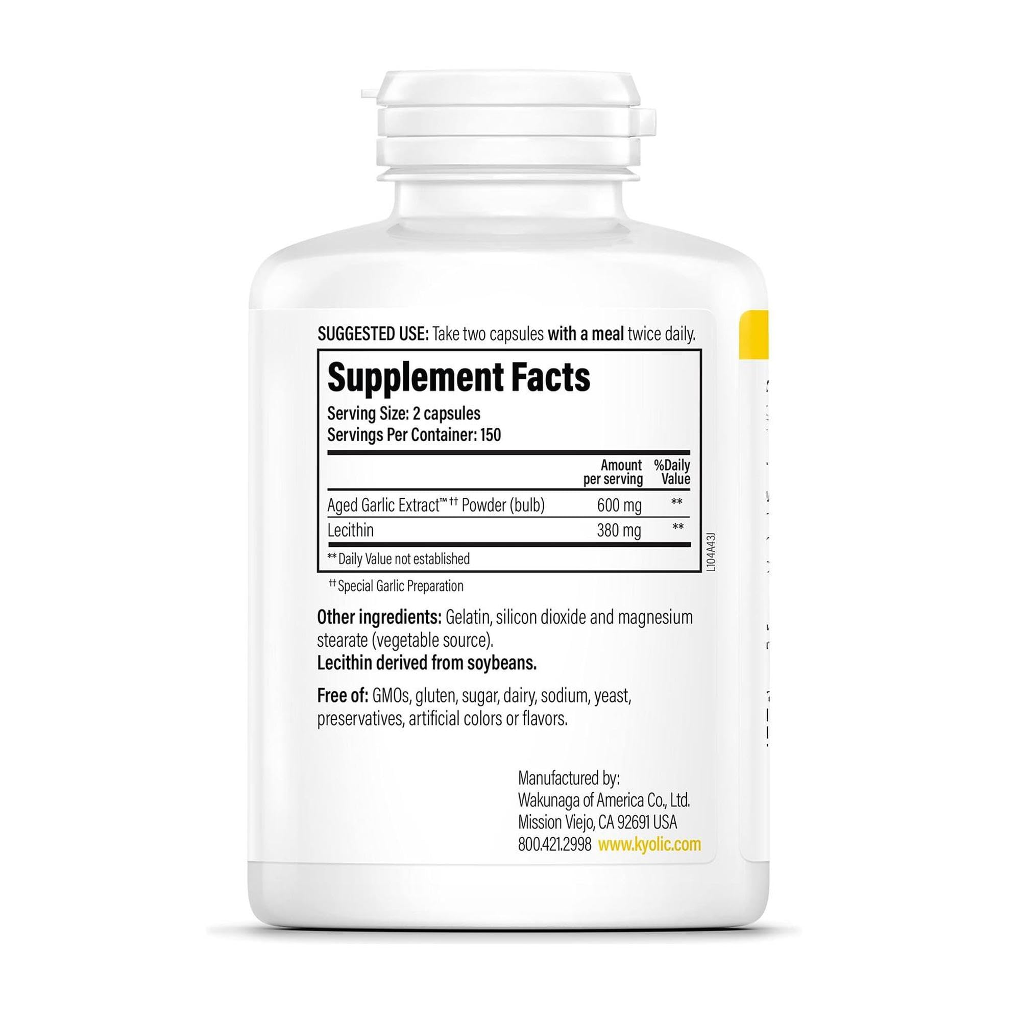 Kyolic Garlic Formula 104 300 Capsules bottle with label