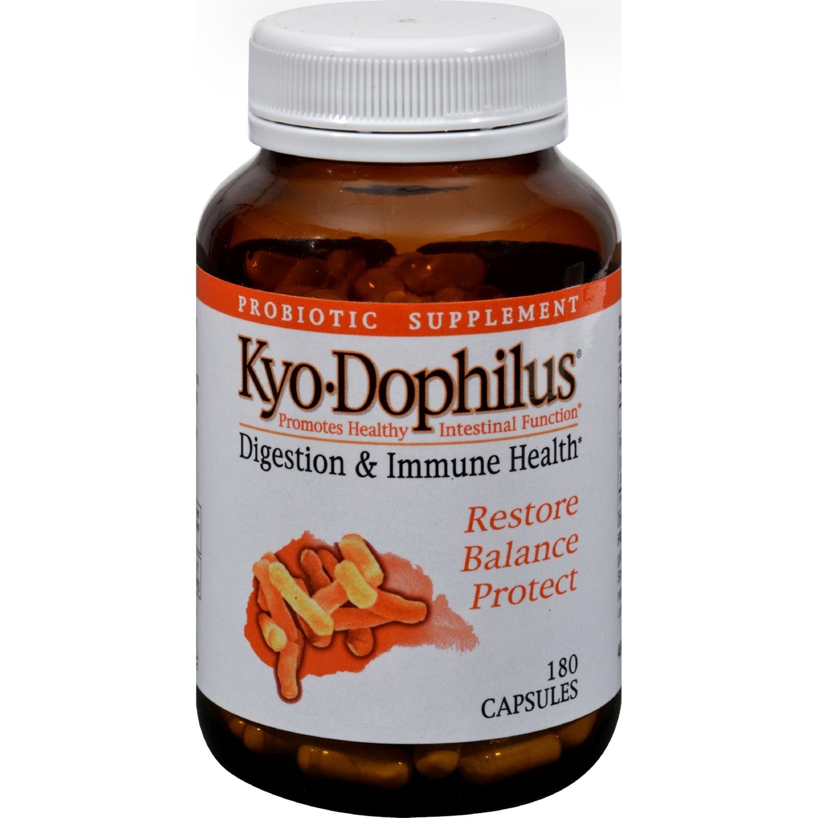 Kyolic KYO-DOPHILUS capsules close-up showing easy-to-swallow form