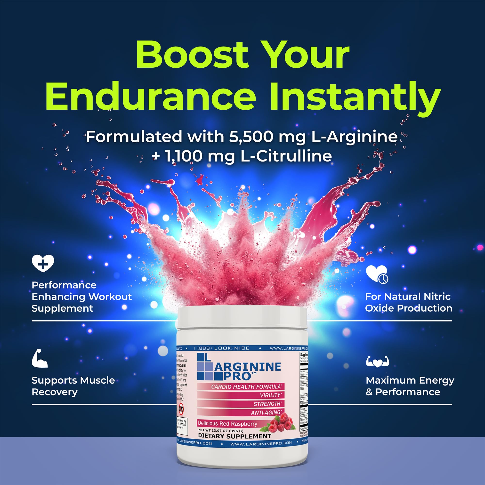 L-ARGININE PRO single serve packets displayed on a table